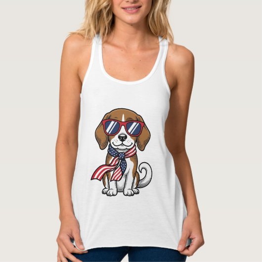 ヴィンテージ愛国ビーグル犬サングラスTシャツ_1 タンクトップ (正面)