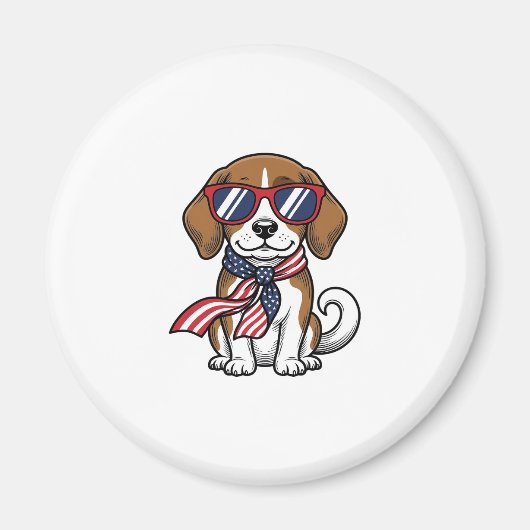 ヴィンテージ愛国ビーグル犬サングラスTシャツ_1 マグネット (正面)