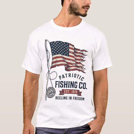 ヴィンテージ愛国フィッシングフラグベクター デザイン_1 Tシャツ (正面)