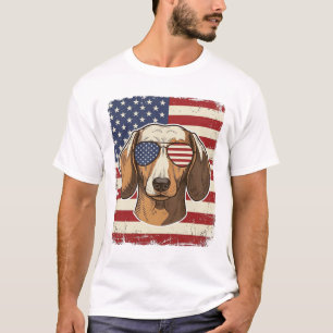 ヴィンテージ愛国ミニチュアダックスフンドフラグサングラスベクター Tシャツ