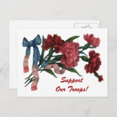 ヴィンテージ愛国リボン花が軍を支援する ポストカード (正面/裏面)