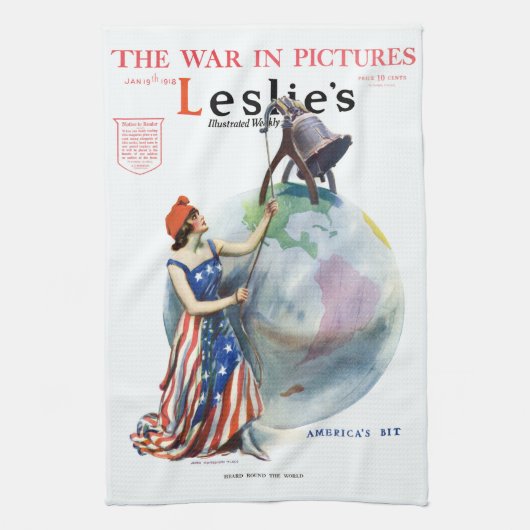 ヴィンテージ愛国レディ・リバティ雑誌表紙アート キッチンタオル (縦)