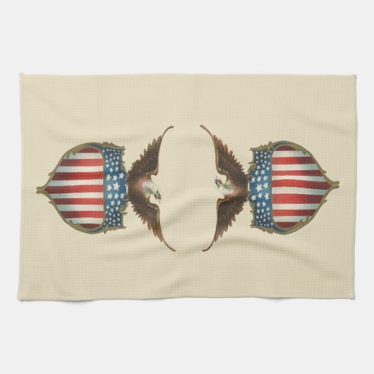 ヴィンテージ愛国主義誇りを持った、イーグル国旗 キッチンタオル (横)