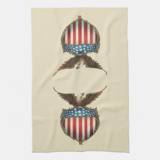 ヴィンテージ愛国主義誇りを持った、イーグル国旗 キッチンタオル (縦)