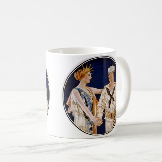 ヴィンテージ愛国主義、海軍海員との女性の自由 コーヒーマグカップ (正面右)