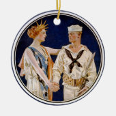 ヴィンテージ愛国主義、海軍海員との女性の自由 セラミックオーナメント (正面)