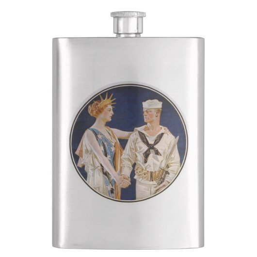 ヴィンテージ愛国主義、海軍海員との女性の自由 フラスク (正面)