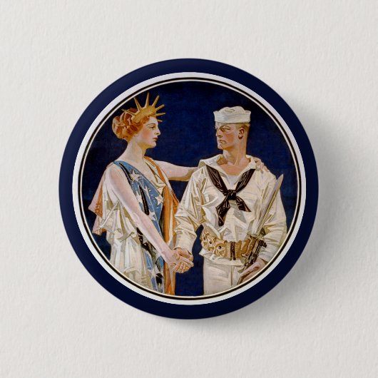 ヴィンテージ愛国主義、海軍海員との女性の自由 缶バッジ (正面)