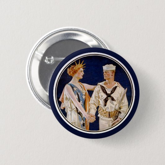 ヴィンテージ愛国主義、海軍海員との女性の自由 缶バッジ (正面&裏面)