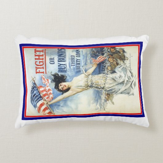 ヴィンテージ愛国女性wアメリカ国旗のポスターアート アクセントクッション (正面)