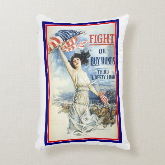 ヴィンテージ愛国女性wアメリカ国旗のポスターアート アクセントクッション (正面(垂直))
