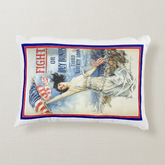 ヴィンテージ愛国女性wアメリカ国旗のポスターアート アクセントクッション (裏面)