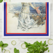 ヴィンテージ愛国女性wアメリカ国旗のポスターアート キッチンタオル (折り畳み)