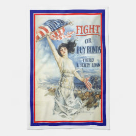 ヴィンテージ愛国女性wアメリカ国旗のポスターアート キッチンタオル
