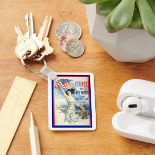 ヴィンテージ愛国女性wアメリカ国旗のポスターアート キーホルダー