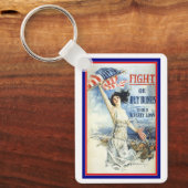ヴィンテージ愛国女性wアメリカ国旗のポスターアート キーホルダー (正面)