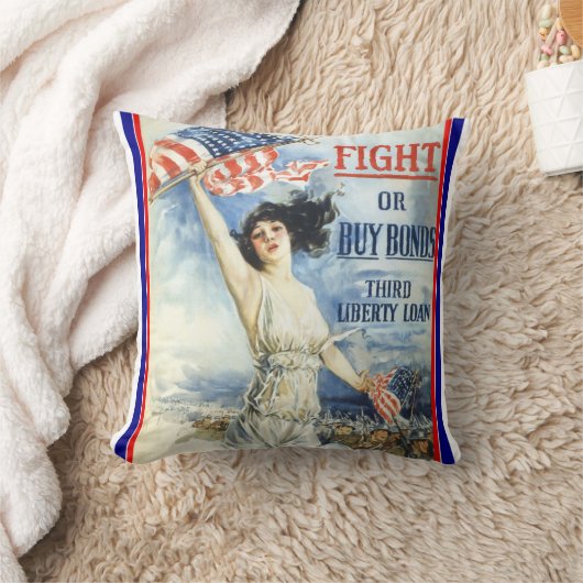 ヴィンテージ愛国女性wアメリカ国旗のポスターアート クッション (ブランケット)
