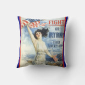 ヴィンテージ愛国女性wアメリカ国旗のポスターアート クッション (裏面)