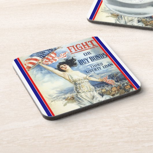 ヴィンテージ愛国女性wアメリカ国旗のポスターアート コースター (左側)