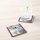 ヴィンテージ愛国女性wアメリカ国旗のポスターアート コースター (右側)