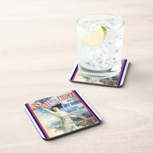 ヴィンテージ愛国女性wアメリカ国旗のポスターアート コースター (右側)