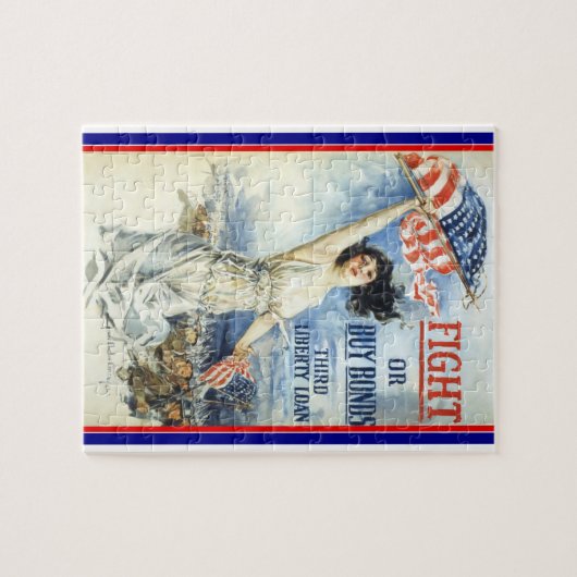 ヴィンテージ愛国女性wアメリカ国旗のポスターアート ジグソーパズル (横)
