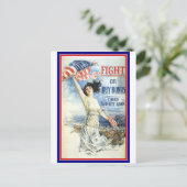 ヴィンテージ愛国女性wアメリカ国旗のポスターアート ポストカード (スタンド正面)