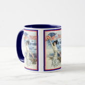 ヴィンテージ愛国女性wアメリカ国旗のポスターアート マグカップ (正面左)