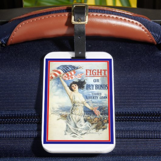 ヴィンテージ愛国女性wアメリカ国旗のポスターアート ラゲッジタグ (正面インサイチュ2)