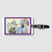 ヴィンテージ愛国女性wアメリカ国旗のポスターアート ラゲッジタグ (正面横)