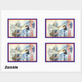 ヴィンテージ愛国女性wアメリカ国旗のポスターアート 長方形シール (シート)