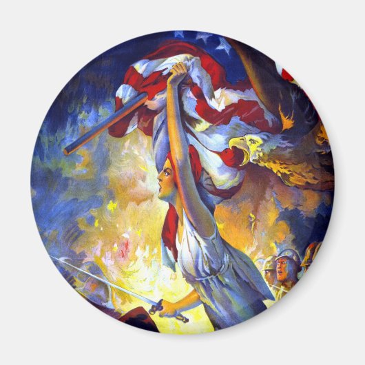 ヴィンテージ愛国婦人リバティアメリカンフラグイーグル マグネット (正面)