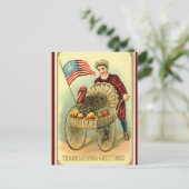 ヴィンテージ愛国少年が七面鳥と国旗を運ぶ ポストカード (スタンド正面)