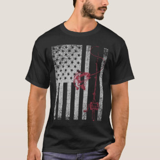ヴィンテージ愛国心が強い米国の米国旗の低音の魚釣り Tシャツ