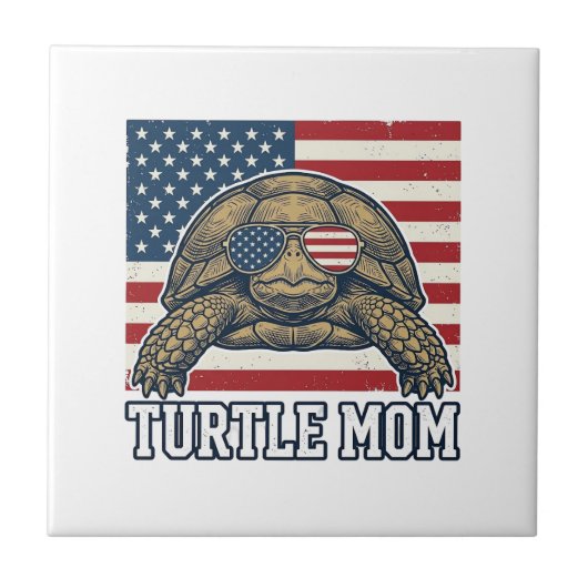 ヴィンテージ愛国心タートルママTシャツデザイン1 タイル (正面)