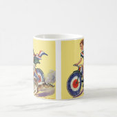 ヴィンテージ愛国心、愛国心のある自転車に乗る女の子 コーヒーマグカップ (中央)