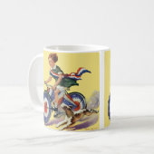 ヴィンテージ愛国心、愛国的な自転車に乗る少女 コーヒーマグカップ (正面左)