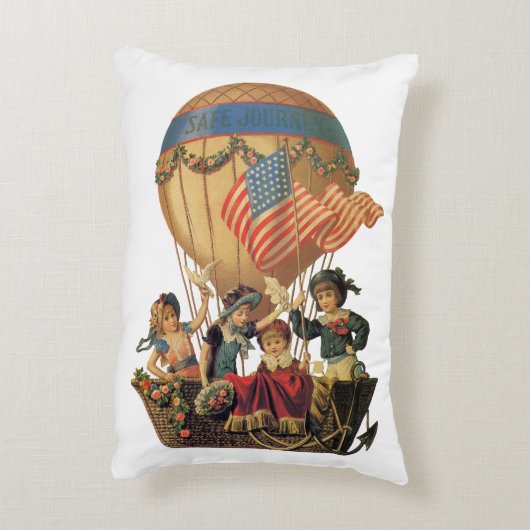 ヴィンテージ愛国心、熱気球の子供 アクセントクッション (裏面(縦))