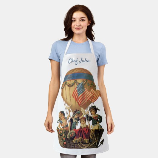 ヴィンテージ愛国心、熱気球の子供 エプロン (着用した状態)