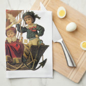 ヴィンテージ愛国心、熱気球の子供 キッチンタオル (四つ折り)