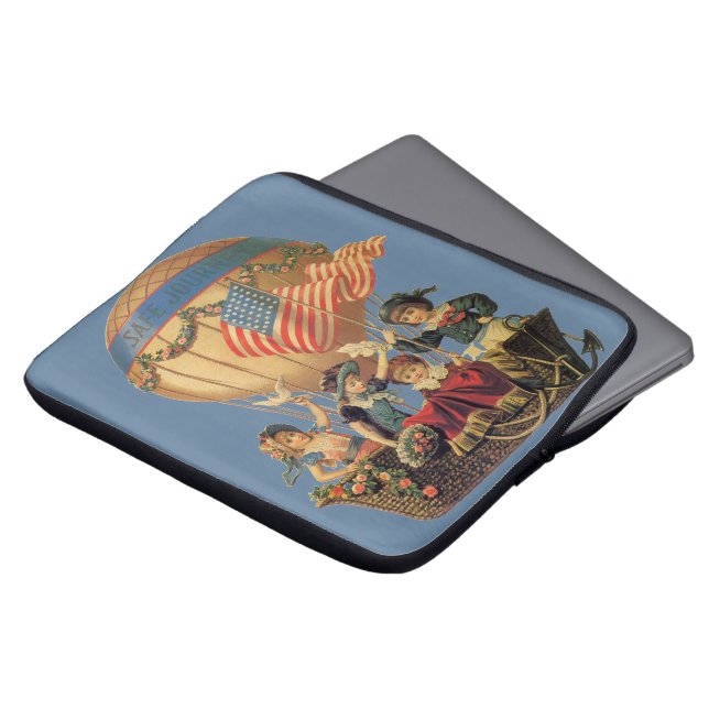 ヴィンテージ愛国心、熱気球の子供 ラップトップスリーブ (正面上部)