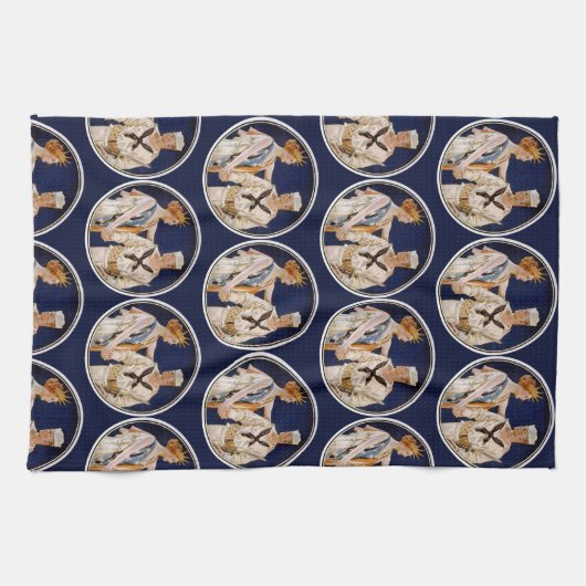 ヴィンテージ愛国心、自由の女神と海軍水兵 キッチンタオル (横)