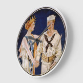 ヴィンテージ愛国心、自由の女神と海軍水兵 ラージ壁時計 (傾斜)