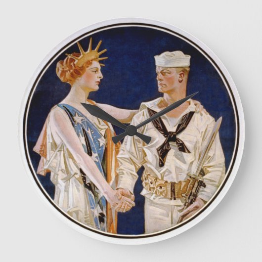 ヴィンテージ愛国心、自由の女神と海軍水兵 ラージ壁時計 (正面)