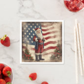 ヴィンテージ愛国的なアメリカ国旗とサンタクロース スタンダードカクテルナプキン (インサイチュ)