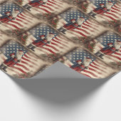 ヴィンテージ愛国的なアメリカ国旗とサンタクロース ラッピングペーパー (角)