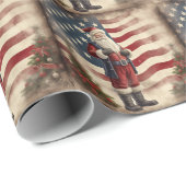 ヴィンテージ愛国的なアメリカ国旗とサンタクロース ラッピングペーパー (ロールコーナー)