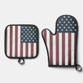 ヴィンテージ愛国的なアメリカ国旗のカスタム 鍋つかみ&鍋敷きセット (正面)