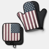 ヴィンテージ愛国的なアメリカ国旗のカスタム 鍋つかみ&鍋敷きセット (正面/裏面)