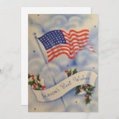 ヴィンテージ愛国的なアメリカ国旗のクリスマスホリデー シーズンカード (正面/裏面)